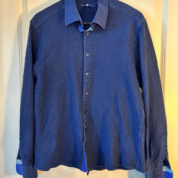 Stone Rose Navy Miami Waffle Slim Fit Sport Button Down Shirt, size Large - Picture 8 of 11
